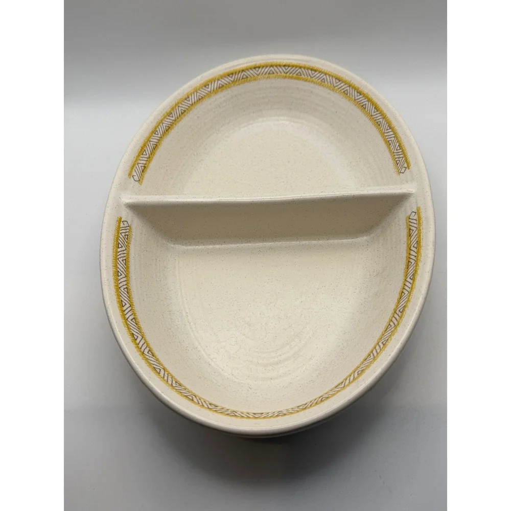 Vtg Franciscan Toasted Sand‎ Divided Oval Vegetable Bowl Speckled Yellow USA